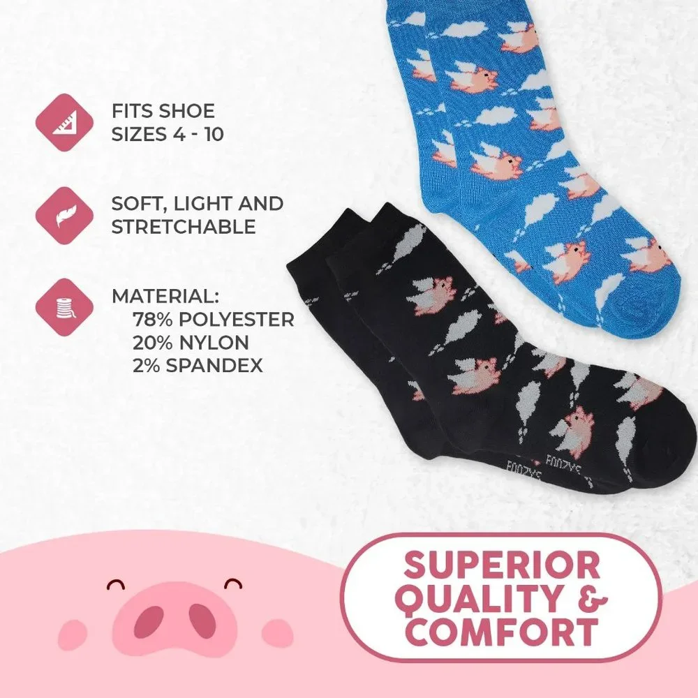 Flying Pig Wings When Pigs Fly Sky Sow Boar Fun Foozys Socks 2 Pairs Women's